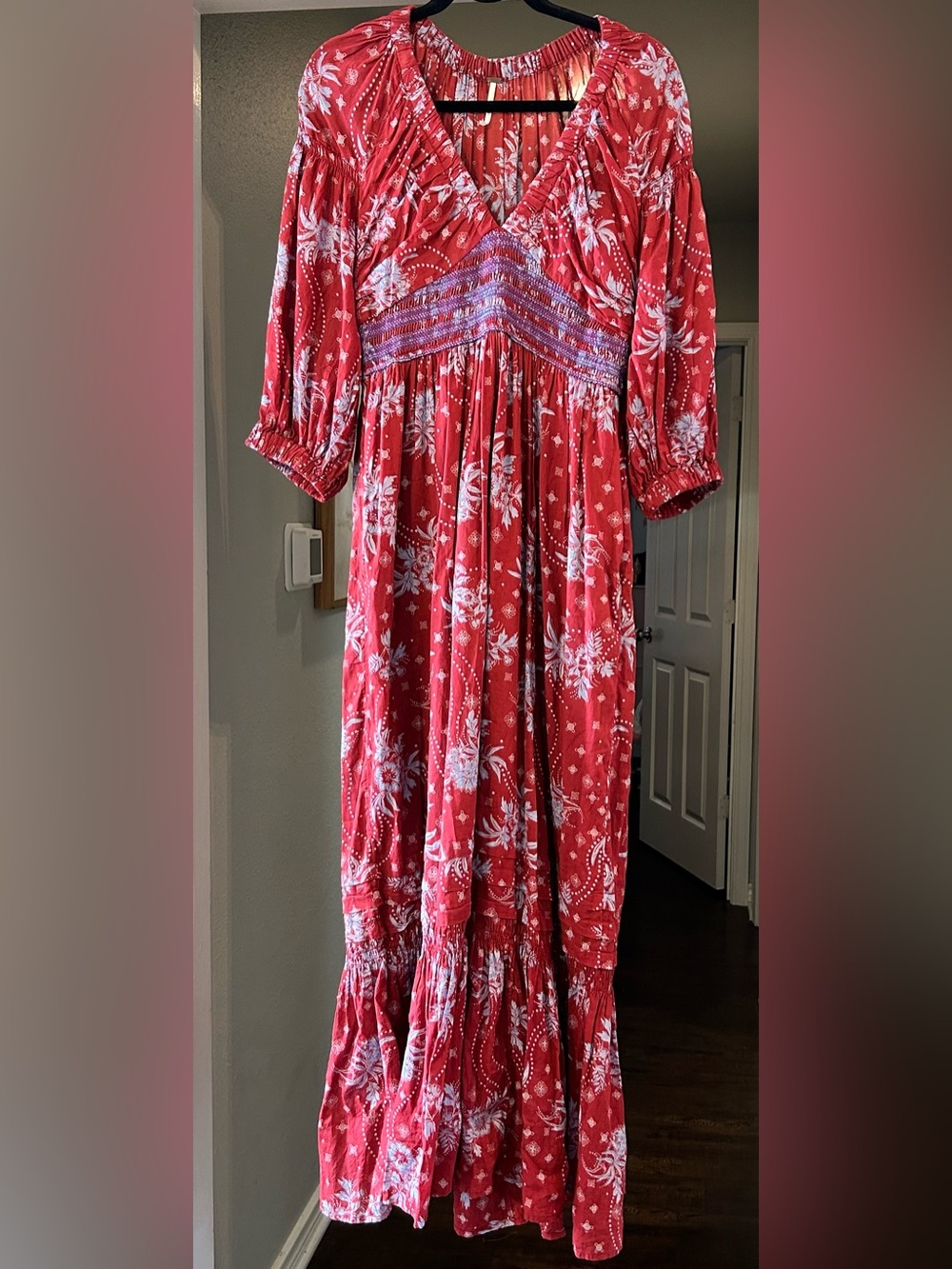Free People Rust Red Floral Tiered Dress